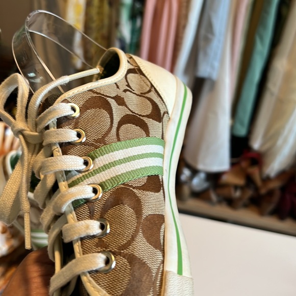 Coach Signature C Folley Brown Green Canvas Leather Women's Sneakers - 9 1/2B - Picture 13 of 15